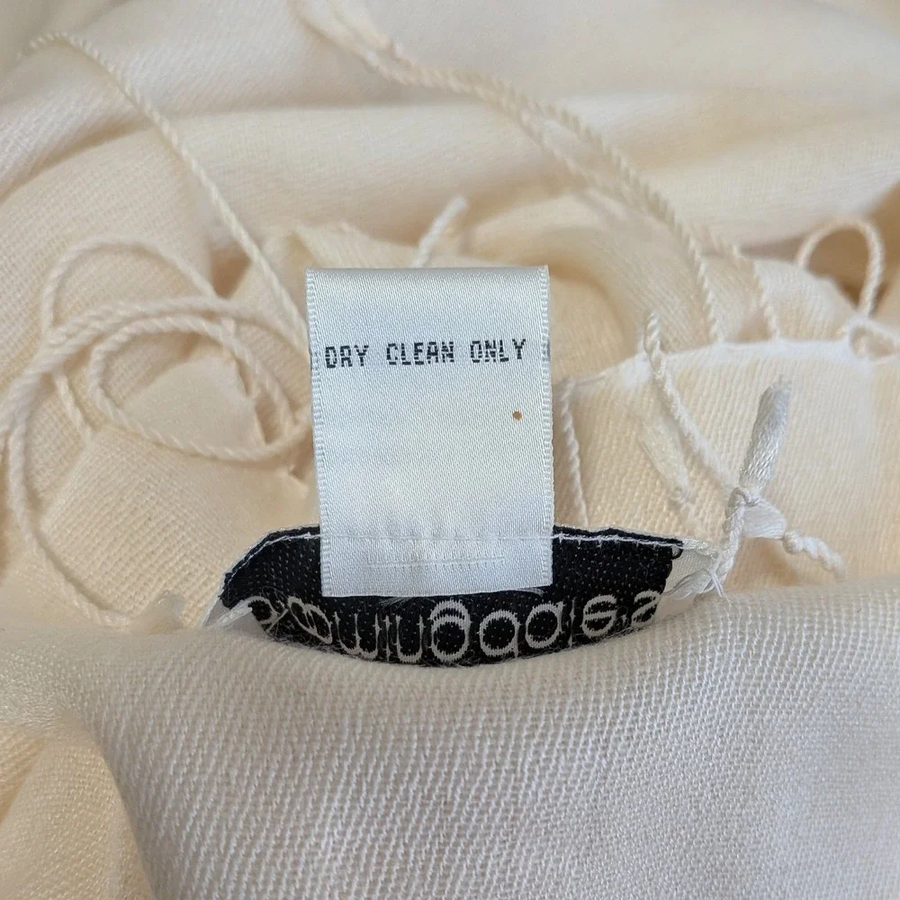 Bloomingdale's Silk & Cashmere Solid Tassled‎ Scarf Wrap Shawl Cream